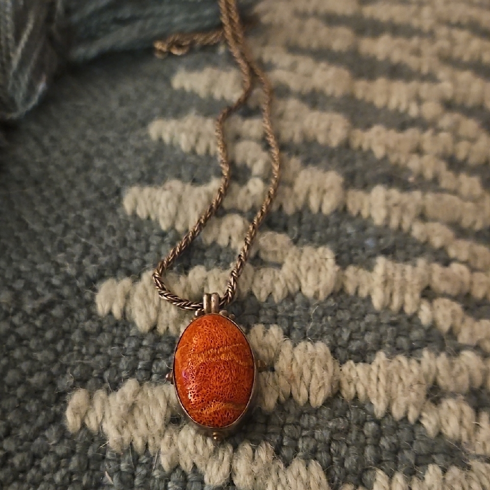 Sponge Coral Silver Pendant Necklace